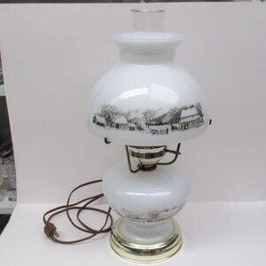 Currier and Ives Signed 16 1/4 Inch High Electric Table Lamp - Works